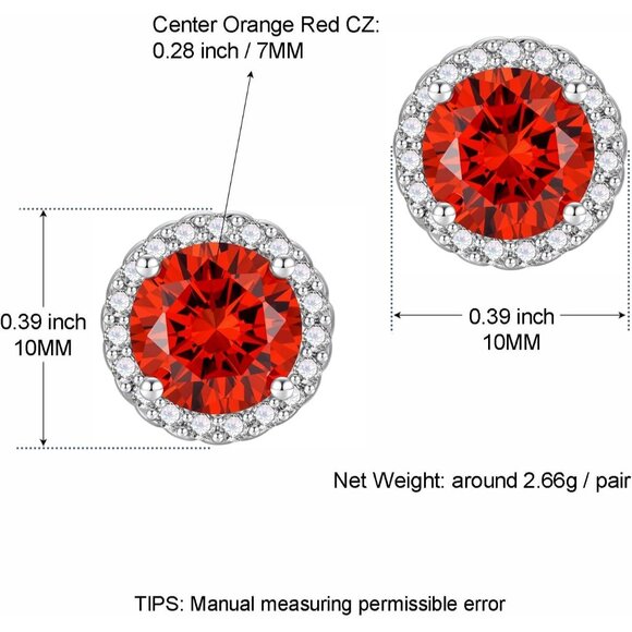 Women's Round Orange Birthstone Elegant Mall Dainty Halo Cubic Zirconia Earring - Picture 2 of 6